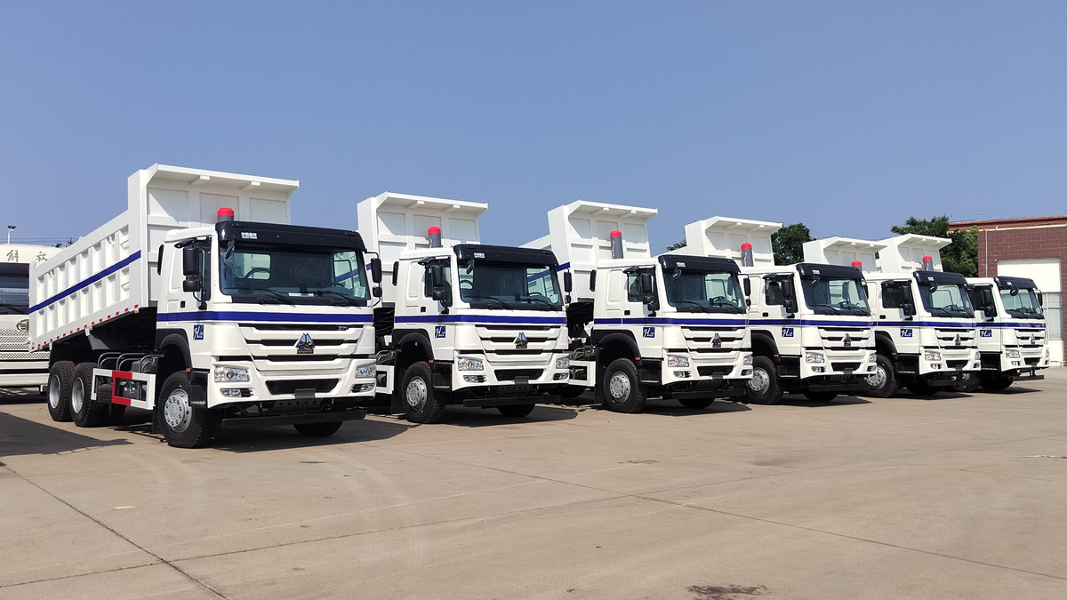 사우디아라비아 고객이 HOWO 20톤 덤프트럭을 살펴보고 있다.