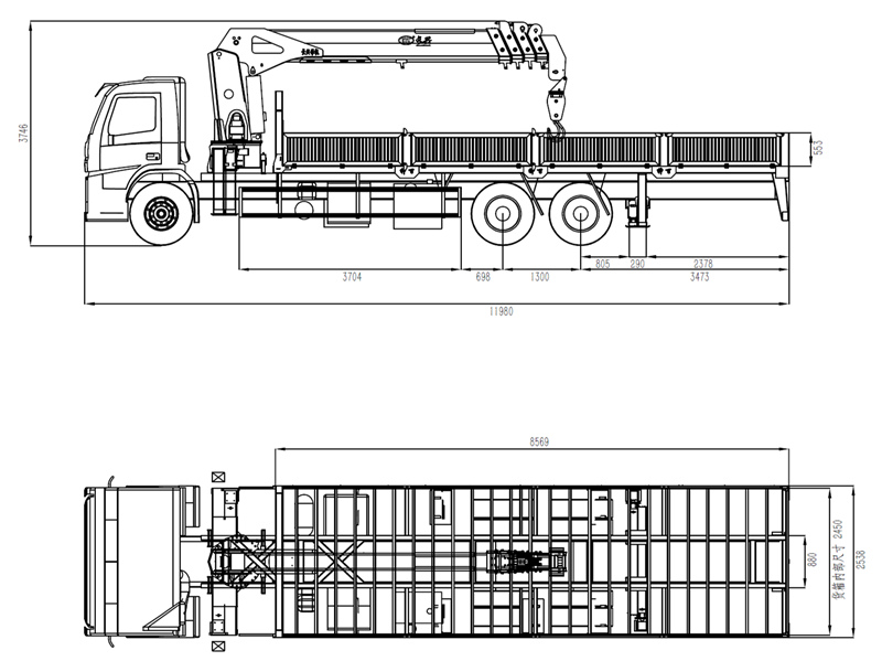HOWO 6&times;4 telescopic boom crane truck drawing